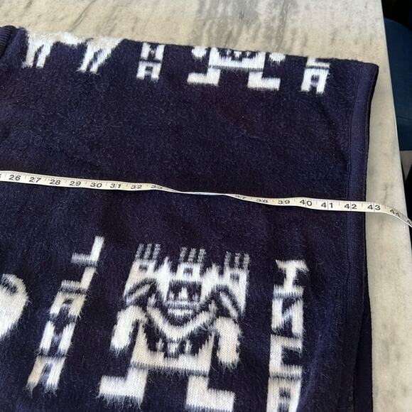 Llama INCA Print Navy Blue White Poncho Sweater Cape Boho Hippie Cozy Warm - Picture 11 of 11